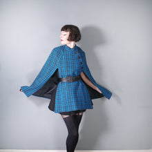 Load image into Gallery viewer, 70s RICH BLUE TAPESTRY WELSH WOOL CAPE - S-M