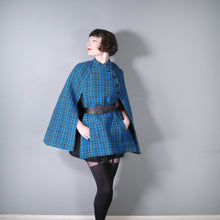 Load image into Gallery viewer, 70s RICH BLUE TAPESTRY WELSH WOOL CAPE - S-M