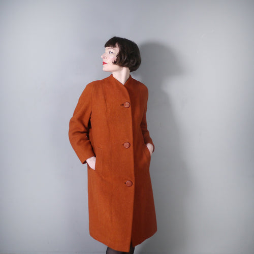 60s KELSTREE MODEL RUST ORANGE WOOL COAT - S-M