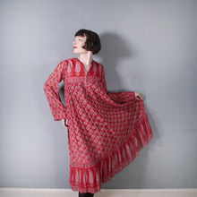 Load image into Gallery viewer, 70s RASPBERRY RED LIGHT GAUZE INDIAN COTTON TUNIC DRESS - S