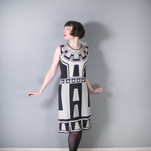 Load image into Gallery viewer, 70s PAGANNE BLACK AND WHITE GEOMETRIC OP ART PRINT LIGHT JERSEY DRESS - M