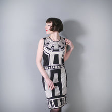 Load image into Gallery viewer, 70s PAGANNE BLACK AND WHITE GEOMETRIC OP ART PRINT LIGHT JERSEY DRESS - M