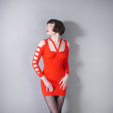 Load image into Gallery viewer, 80s 90s PANACHE RED LADDER SLEEVE BODYCON MINI DRESS - XS