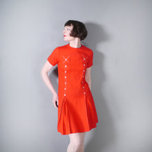 Load image into Gallery viewer, 60s RED SHIFT DRESS WITH PLEAT AND BUTTON DETAIL - XS-S