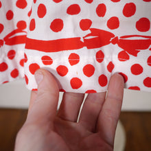 Load image into Gallery viewer, 50s RED AND WHITE BOW STRIPE AND POLKA DOT RHINESTONED DRESS - S