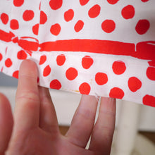 Load image into Gallery viewer, 50s RED AND WHITE BOW STRIPE AND POLKA DOT RHINESTONED DRESS - S