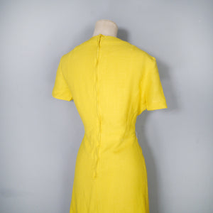 60s SLEEK BRIGHT YELLOW MOD SHIFT DRESS - M