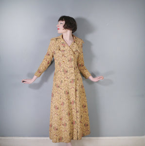 60s 70s LONG SLIM FITTING FLORAL TAPESTRY BROCADE MAXI COAT - XS