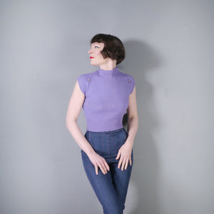50s CROPPED LAVENDER PURE WOOL STRATHKNIT SLEEVELESS JUMPER - XS-S