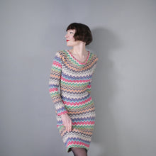 Load image into Gallery viewer, HANDMADE MISSONI STYLE ZIGZAG KNIT FITTED JUMPER DRESS WITH COWL NECK - M