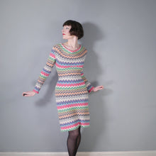 Load image into Gallery viewer, HANDMADE MISSONI STYLE ZIGZAG KNIT FITTED JUMPER DRESS WITH COWL NECK - M