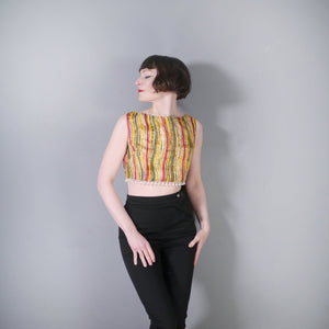 50s 60s "TREND" BEACHWEAR STRIPED CROP TOP WITH POMPOM FRINGE - S-M