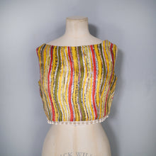 Load image into Gallery viewer, 50s 60s &quot;TREND&quot; BEACHWEAR STRIPED CROP TOP WITH POMPOM FRINGE - S-M