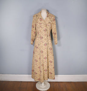 60s 70s LONG SLIM FITTING FLORAL TAPESTRY BROCADE MAXI COAT - XS
