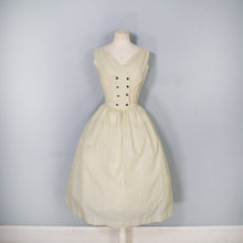 Load image into Gallery viewer, 50s SHEER YELLOW AND GREY STRIPED DAY DRESS - S