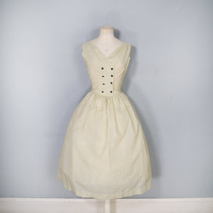 50s SHEER YELLOW AND GREY STRIPED DAY DRESS - S