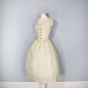 50s SHEER YELLOW AND GREY STRIPED DAY DRESS - S