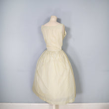 Load image into Gallery viewer, 50s SHEER YELLOW AND GREY STRIPED DAY DRESS - S