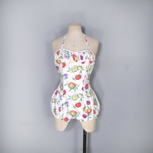 SLIX 50s NOVELTY FRUIT AND VEG PRINT COTTON ROMPER SWIMSUIT - S