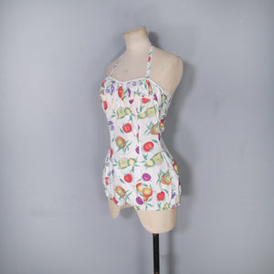 SLIX 50s NOVELTY FRUIT AND VEG PRINT COTTON ROMPER SWIMSUIT - S