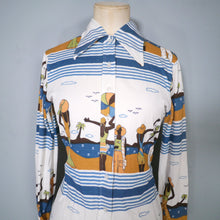 Load image into Gallery viewer, 70s NOVELTY BEACH FASHION PRINT FITTED JERSEY SHIRT - XS-S