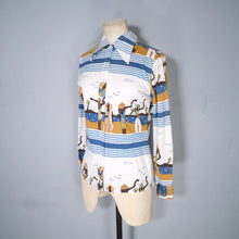 Load image into Gallery viewer, 70s NOVELTY BEACH FASHION PRINT FITTED JERSEY SHIRT - XS-S