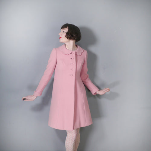 PASTEL PINK 60s MINI WOOL COAT WITH SCALLOPED COLLAR - S