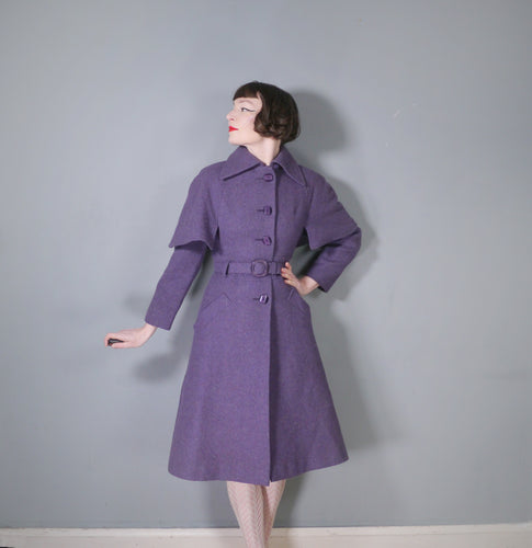 70s PURPLE VICTORIANA / SHERLOCK STYLE CAPE COAT WITH BELT - XS