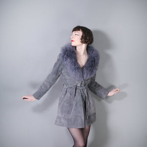 70s GREY FLEECE LINED SUEDE COAT JACKET WITH SHEEPSKIN COLLAR - M