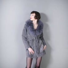 Load image into Gallery viewer, 70s GREY FLEECE LINED SUEDE COAT JACKET WITH SHEEPSKIN COLLAR - M