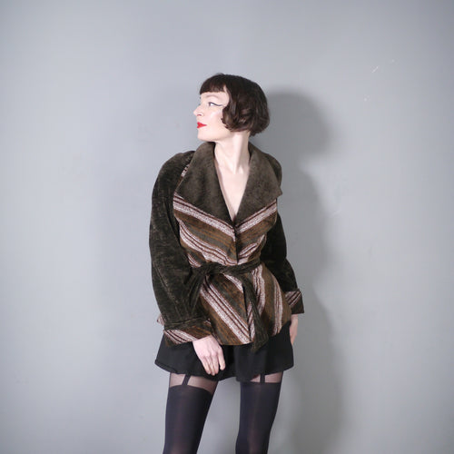 70s ARISTOS BROWN BLACK CHEVRON CHENILLE ART DECO JACKET - M