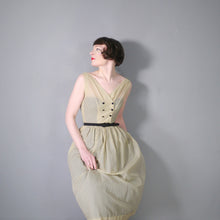 Load image into Gallery viewer, 50s SHEER YELLOW AND GREY STRIPED DAY DRESS - S