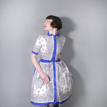 Load image into Gallery viewer, BLUE AND WHITE 50s PAISLEY SCARF PRINT RHONA ROY COTTON DRESS - S