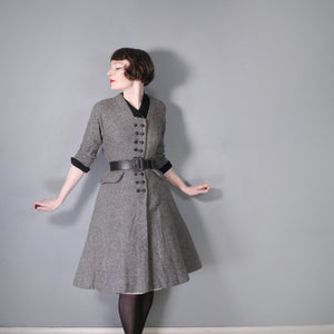 70s does 40s / 50s GREY WOOL FIT AND FLARE NEW LOOK STYLE DRESS - XS