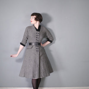 70s does 40s / 50s GREY WOOL FIT AND FLARE NEW LOOK STYLE DRESS - XS