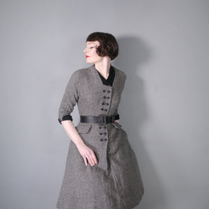 70s does 40s / 50s GREY WOOL FIT AND FLARE NEW LOOK STYLE DRESS - XS