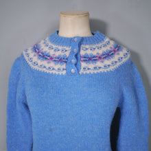 Load image into Gallery viewer, 70s CORNFLOWER BLUE FAIRISLE SHETLAND WOOL JUMPER - S