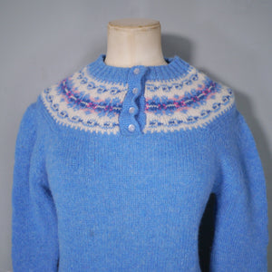 70s CORNFLOWER BLUE FAIRISLE SHETLAND WOOL JUMPER - S