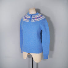 Load image into Gallery viewer, 70s CORNFLOWER BLUE FAIRISLE SHETLAND WOOL JUMPER - S