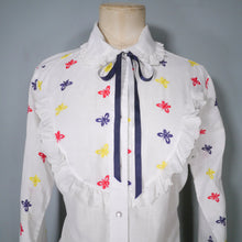 Load image into Gallery viewer, 70s ROCKMOUNT RANCH WEAR BUTTERFLY EMBROIDERED  RUFFLED WESTERN SHIRT - M-L