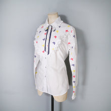 Load image into Gallery viewer, 70s ROCKMOUNT RANCH WEAR BUTTERFLY EMBROIDERED  RUFFLED WESTERN SHIRT - M-L