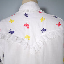 Load image into Gallery viewer, 70s ROCKMOUNT RANCH WEAR BUTTERFLY EMBROIDERED  RUFFLED WESTERN SHIRT - M-L