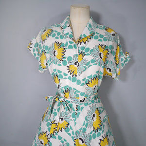 40s SOFT RAYON GREEN AND YELLOW FLORAL PRINT DRESS - XS