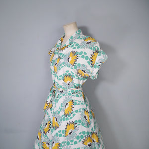 40s SOFT RAYON GREEN AND YELLOW FLORAL PRINT DRESS - XS