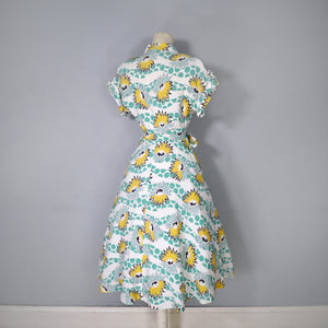 40s SOFT RAYON GREEN AND YELLOW FLORAL PRINT DRESS - XS