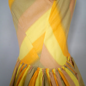 60s ONE SHOULDER YELLOW STRIPE FULL SKIRTED DRESS - XS