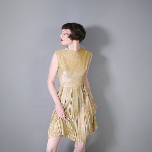 60s SPARKLY GOLD METALLIC LUREX GOGO DRESS - S-M