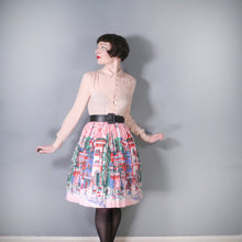 Load image into Gallery viewer, PINK 50s NOVELTY BORDER VILLAGE PRINT SKIRT - 24&quot;