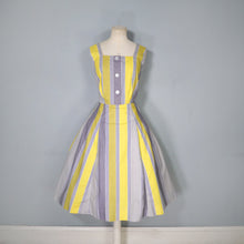 Load image into Gallery viewer, 50s 60s YELLOW GREY STRIPED COTTON DAY DRESS - M