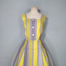 Load image into Gallery viewer, 50s 60s YELLOW GREY STRIPED COTTON DAY DRESS - M